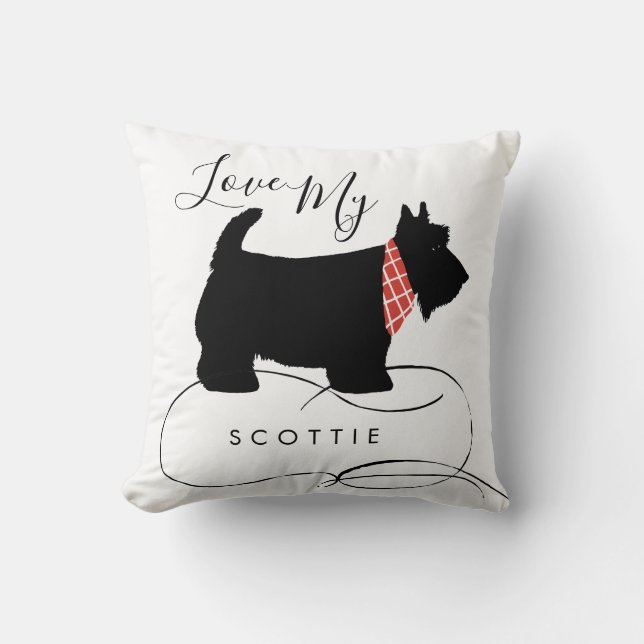 Love My Scottie Quote Zwart Schotse Terriër Hond Kussen (Voorkant)