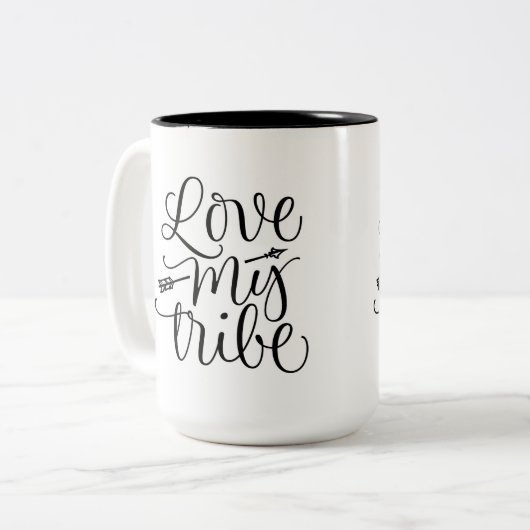 Love My Tribe Cup Design Tweekleurige Koffiemok (Voorkant links)