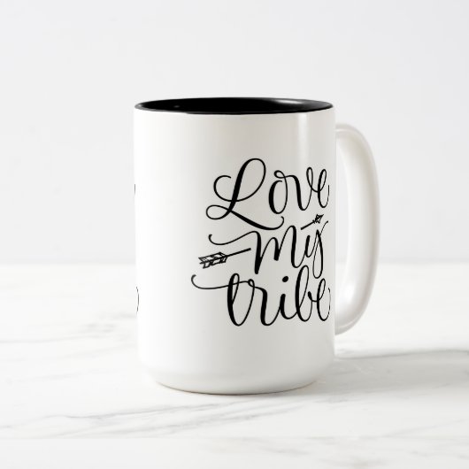 Love My Tribe Cup Design Tweekleurige Koffiemok (Voorkant rechts)