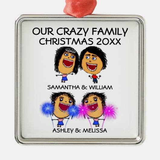 Love My Two Daughters Cartoon kerstversiering Metalen Ornament (Voorkant)