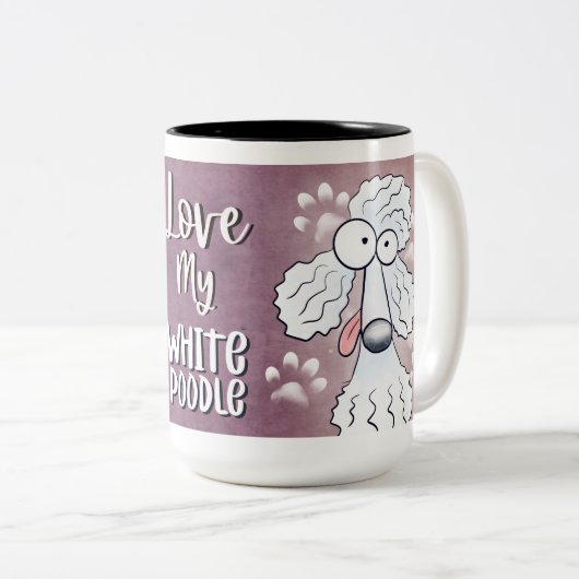 Love My White Poodle Cartoon 15 oz Tweekleurige Koffiemok (Voorkant rechts)