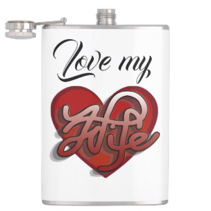Love My Wife Heart Design Heupfles