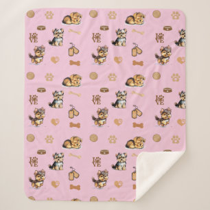 Love My Yorkie Pink Sherpa Deken