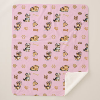 Love My Yorkie Pink Sherpa Deken
