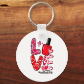 Love Nail Lish Heart Nail Tech Life Valentines  Sleutelhanger (Voorkant)