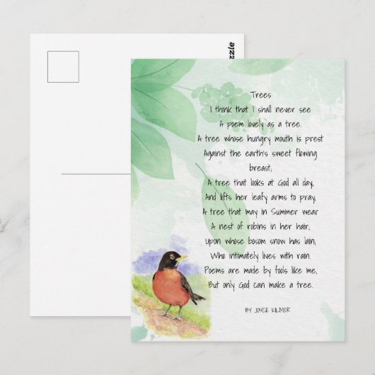 Love Natuur Inspirerend Poem Trees Kilmer Briefkaart (Voorkant / Achterkant)