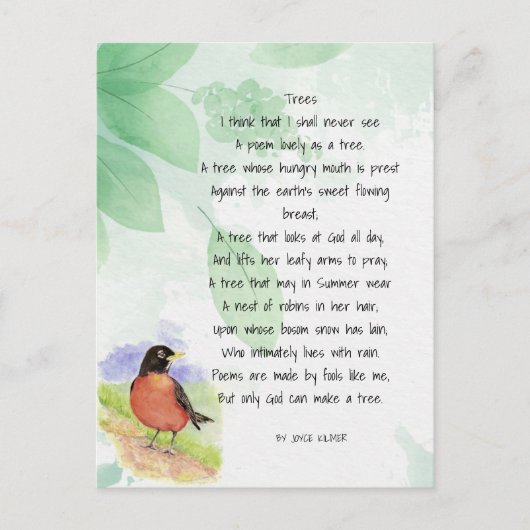 Love Natuur Inspirerend Poem Trees Kilmer Briefkaart (Voorkant)