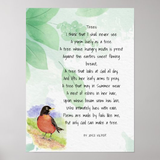 Love Natuur Inspirerend Poem Trees Kilmer Poster (Voorkant)