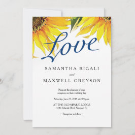 Love Navy Blue & Sunflower Summer Wedding Kaart