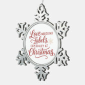 Love Needs No Labels — Especially at Christmas Tin Sneeuwvlok Ornament (Rechts)