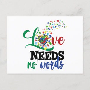 Love Needs No Words Autism Shirt Autism Awareness Briefkaart