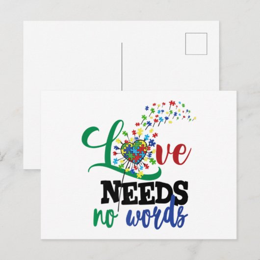 Love Needs No Words Autism Shirt Autism Awareness Briefkaart (Voorkant / Achterkant)