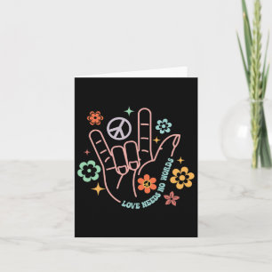 Love Needs No Words Retro Hand Sign Groovy Autism Kaart