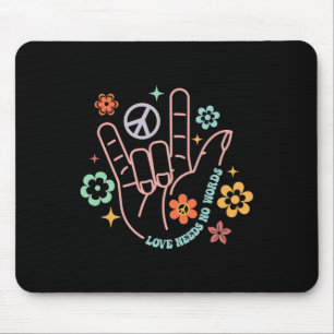 Love Needs No Words Retro Hand Sign Groovy Autism Muismat