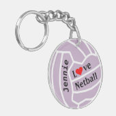 Love Netball Ball Personalized Sleutelhanger (Voorkant Links)