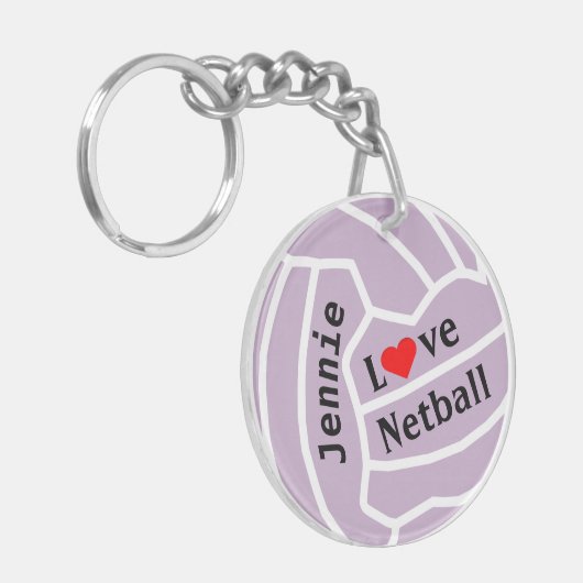 Love Netball Ball Personalized Sleutelhanger (Voorkant Links)