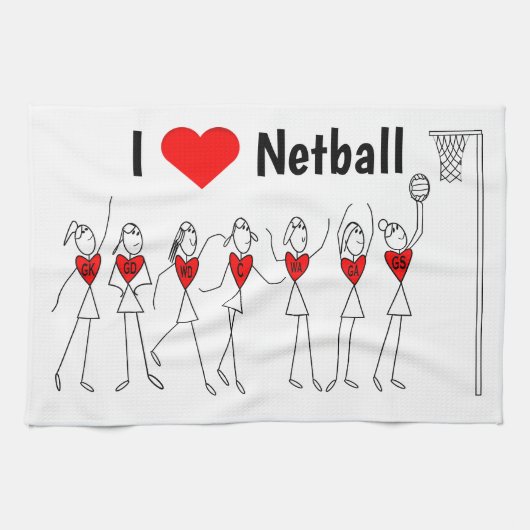 Love Netball Positions Heart Design Theedoek (Horizontaal)