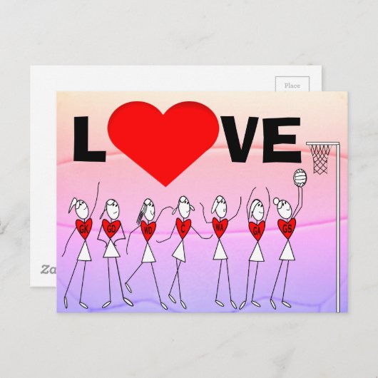 Love Netball Positions Stick Figures and Heart Briefkaart (Voorkant / Achterkant)
