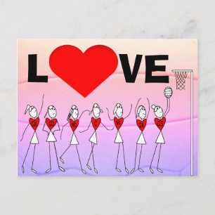 Love Netball Positions Stick Figures and Heart Briefkaart