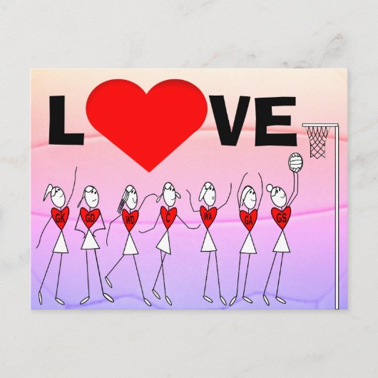 Love Netball Positions Stick Figures and Heart Briefkaart (Voorkant)