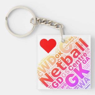 Love Netball Positions Typography Heart Design Sleutelhanger