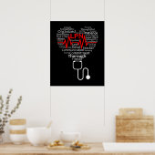Love Neurse Heartbeat in Heart Nursing Poster (Keuken)