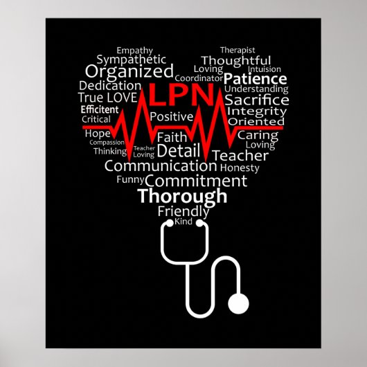 Love Neurse Heartbeat in Heart Nursing Poster (Voorkant)
