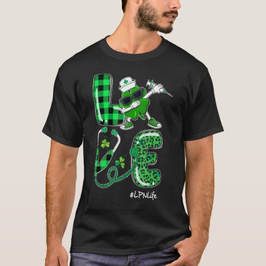 Love Neurse Lpn Life Shamrock Stethoscope St Patri T-shirt (Voorkant)