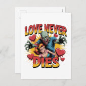 Love Never Dies – Retro Zombie Horror Pin-Up Feestdagenkaart (Voorkant / Achterkant)