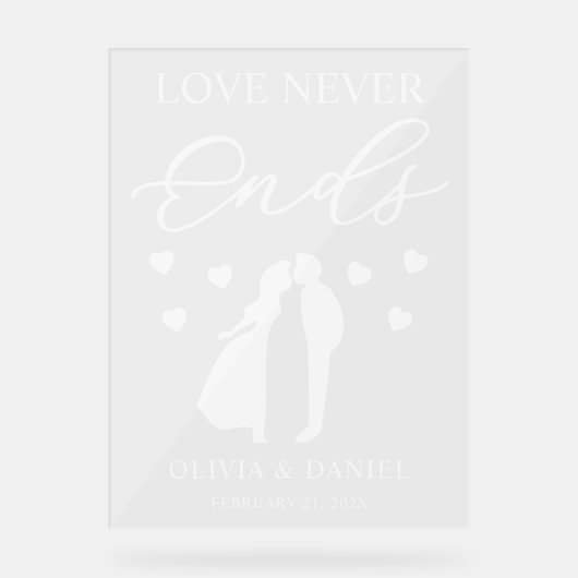Love Never Ends Personalized Wedding Acryl Bord (Voorkant)