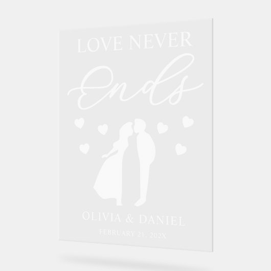 Love Never Ends Personalized Wedding Acryl Bord (Hoek)