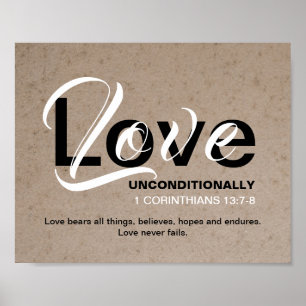 LOVE NEVER FAILS Inspirational Christian Scripture Poster