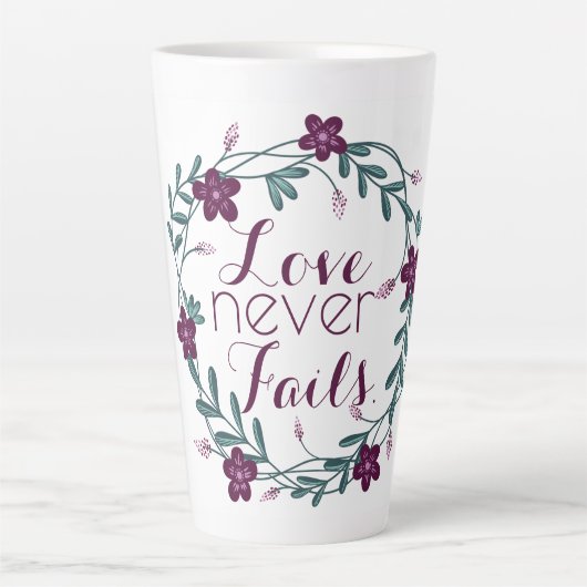 Love Never Fails Latte Mug Mok (Voorkant)