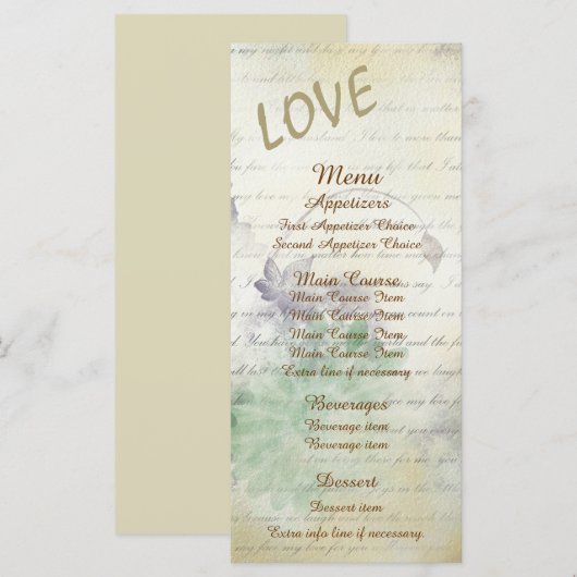 Love Never Fails Wedding Menu (Voorkant / Achterkant)