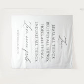 Love Never Fails Wedding Tapestry Backdrop  Wandkleed (Voorkant (horizontaal))