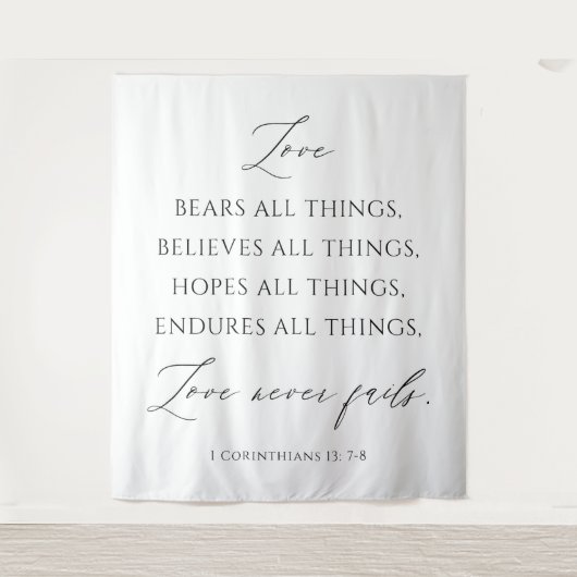 Love Never Fails Wedding Tapestry Backdrop  Wandkleed (Voorkant)