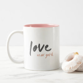 Love New York | NYC USA Modern Wanderlust Pink Tweekleurige Koffiemok