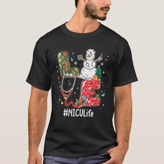 Love NICU Life Stethoscope Snowman Kerstvaccin T-shirt (Voorkant)