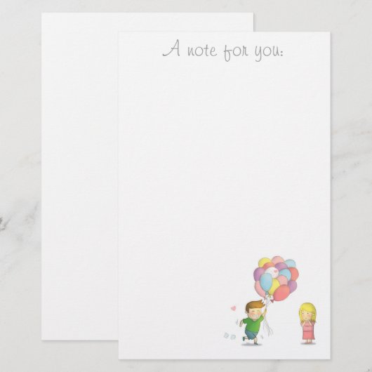 Love Note Boy rent naar Girl met ballonnen Briefpapier (Voorkant / Achterkant)