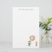 Love Note Boy rent naar Girl met ballonnen Briefpapier (Staand voorkant)