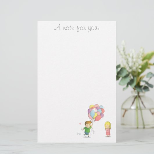 Love Note Boy rent naar Girl met ballonnen Briefpapier (Staand voorkant)