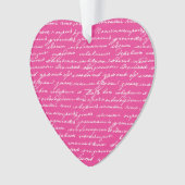 Love Note Handwriting Pink Heart Valentijn Bericht Ornament (voorkant)
