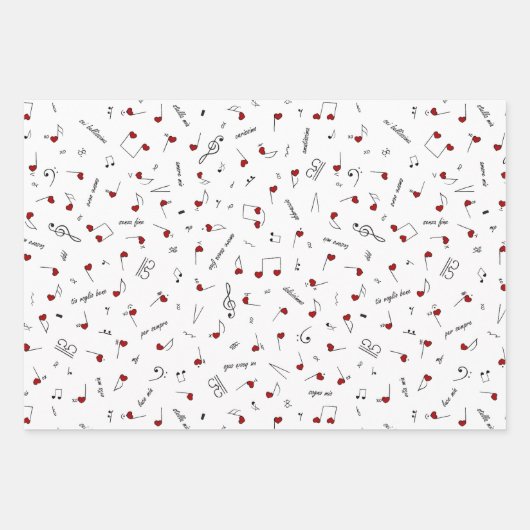 Love Notes Red Heart Music Notation Inpakpapier Vel (Voorkant 3)