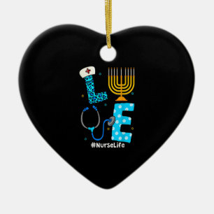 Love Nurse Life Hanukkah Decorah Menorah Matchi Keramisch Ornament