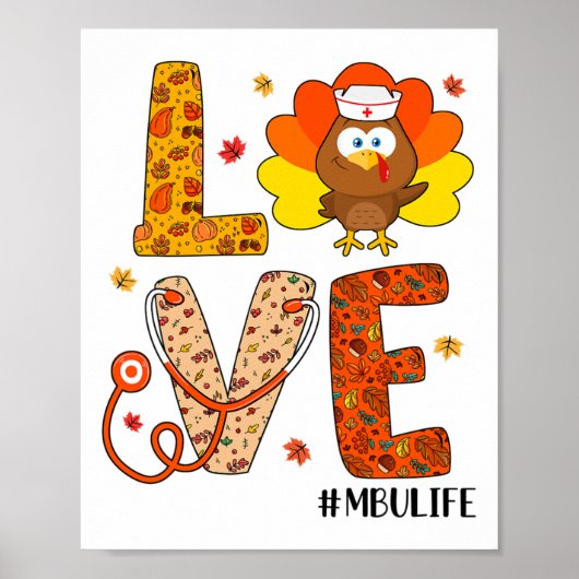 Love Nurse Life Herfst MBU Nurse Turkije Thanksgiv Poster (Voorkant)