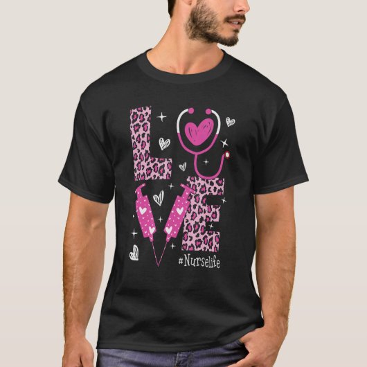 LOVE Nurse Life Leopard Valentine Day Nursing Wome T-shirt (Voorkant)
