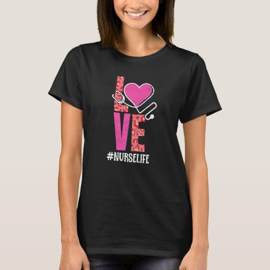 Love Nurse Life Pink Leopard Valentine Day T-shirt (Voorkant)
