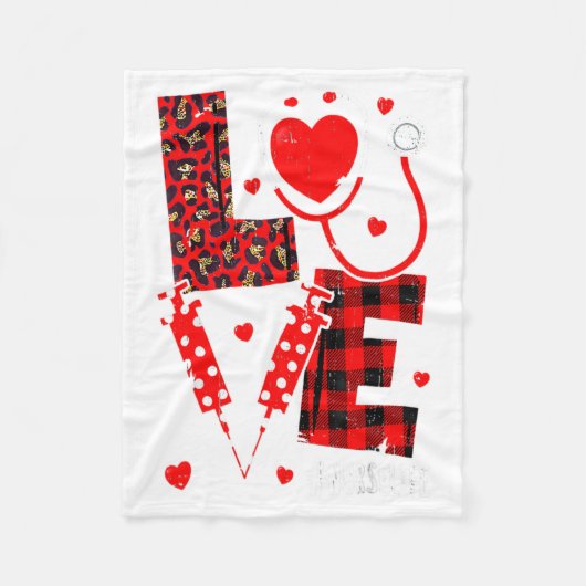 Love Nurse Life Valentine Day Leopard Plaid Red He Fleece Deken (Voorkant)