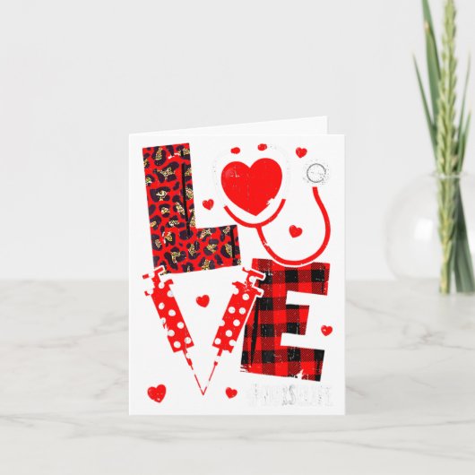 Love Nurse Life Valentine Day Leopard Plaid Red He Kaart (Voorkant)