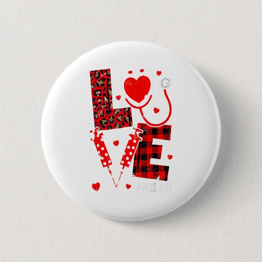 Love Nurse Life Valentine Day Leopard Plaid Red He Ronde Button 5,7 Cm (Voorkant)